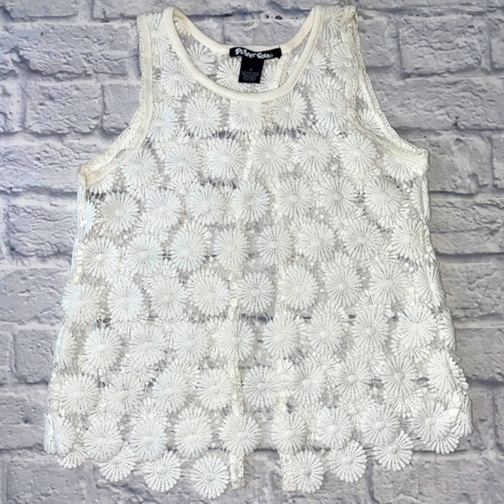 Planet Gold Y2K 90s Retro Floral Crochet Lace Open Back Retro See Through Top